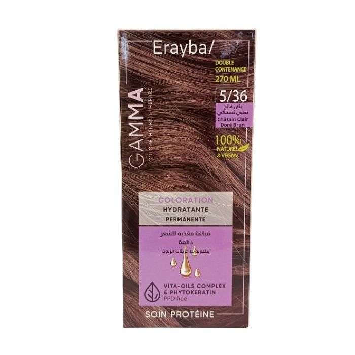 ERAYBA GAMMA COLORATION HYDRATANTE PERMANENTE 5-36 CHATAIN CLAIR DORE BRUN