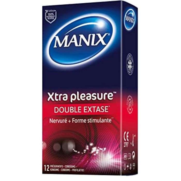 MANIX XTRA PLEASURE Double extase 12 préservaifs masculins nervurés et stimulants