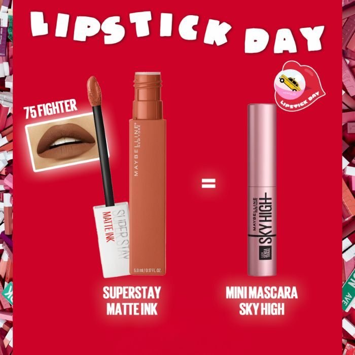 MAYBELLINE OFFRE ROUGE A LEVRES MAT LIQUIDE LONGUE TENUE SUPERSTAY MATTE INK 5 ML + MINI MASCARA SKY HIGH OFFERT