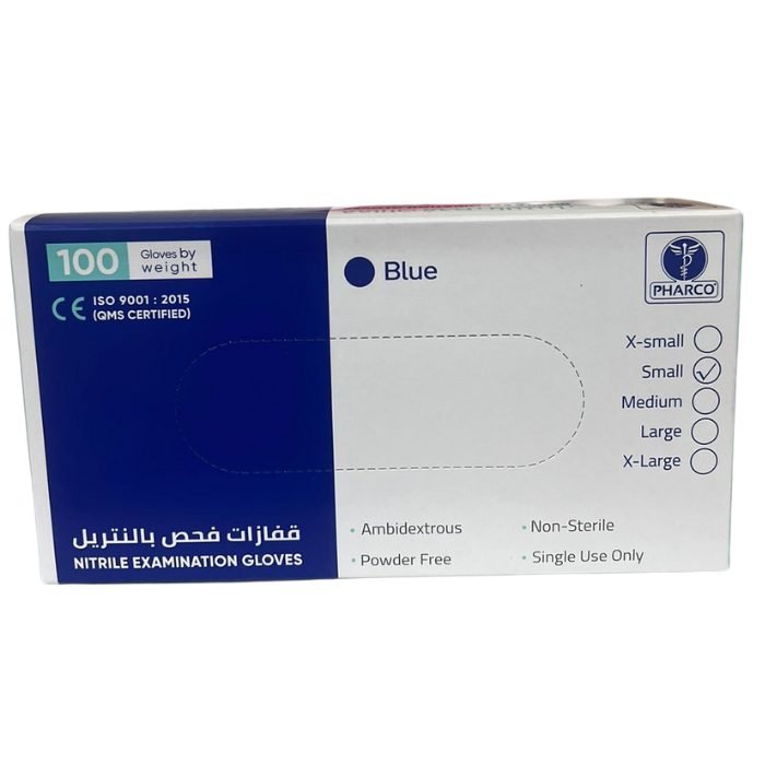 PHARCO BLUE NITRILE EXAMINATION GANTS TAILLE S 100 UNITES
