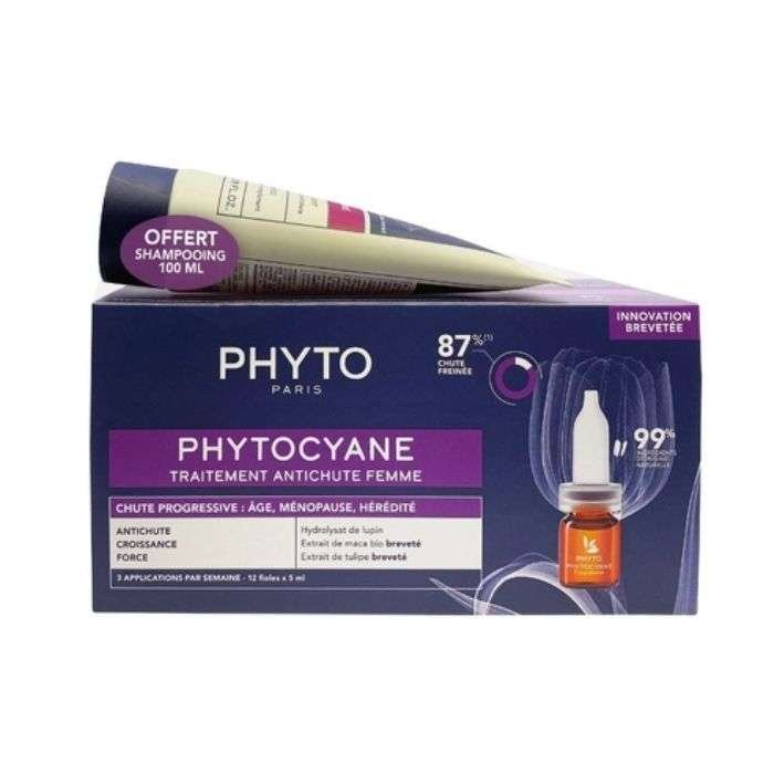 PHYTO SET PHYTOCYANE TRAITEMENT ANTICHUTE FEMME CHUTE PROGRESSIVE + SHAMPOING 100 ML OFFERT