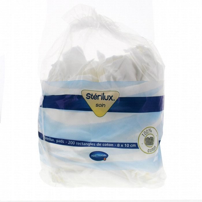 STERILUX PADS - SACHET DE 200 RECTANGLES COTON 8x10 CM