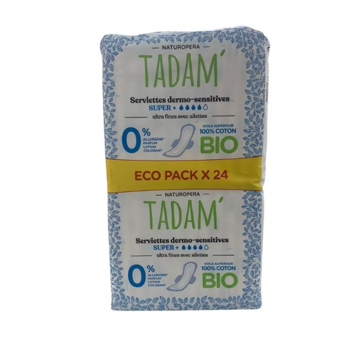 TADAM ECO PACK 24 SERVIETTES DERMO SENSITIVES SUPER + COTON BIO