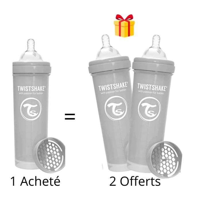 TWISTSHAKE OFFRE 1 BABY BOTTLE ANTI COLIC ALL IN ONE 330ML 4M+ GRIS ACHETE 2 OFFERTS